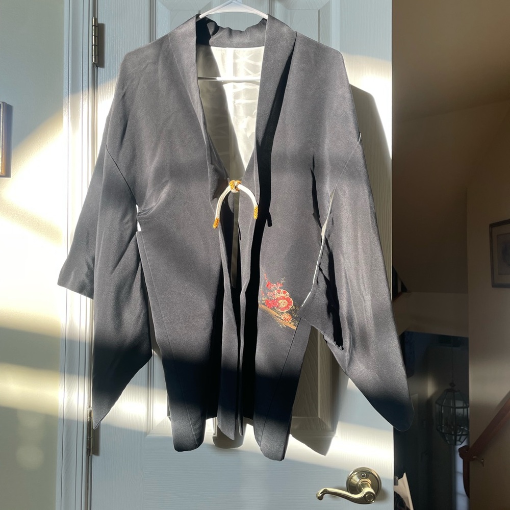 Black Kimono with Red Embroidery